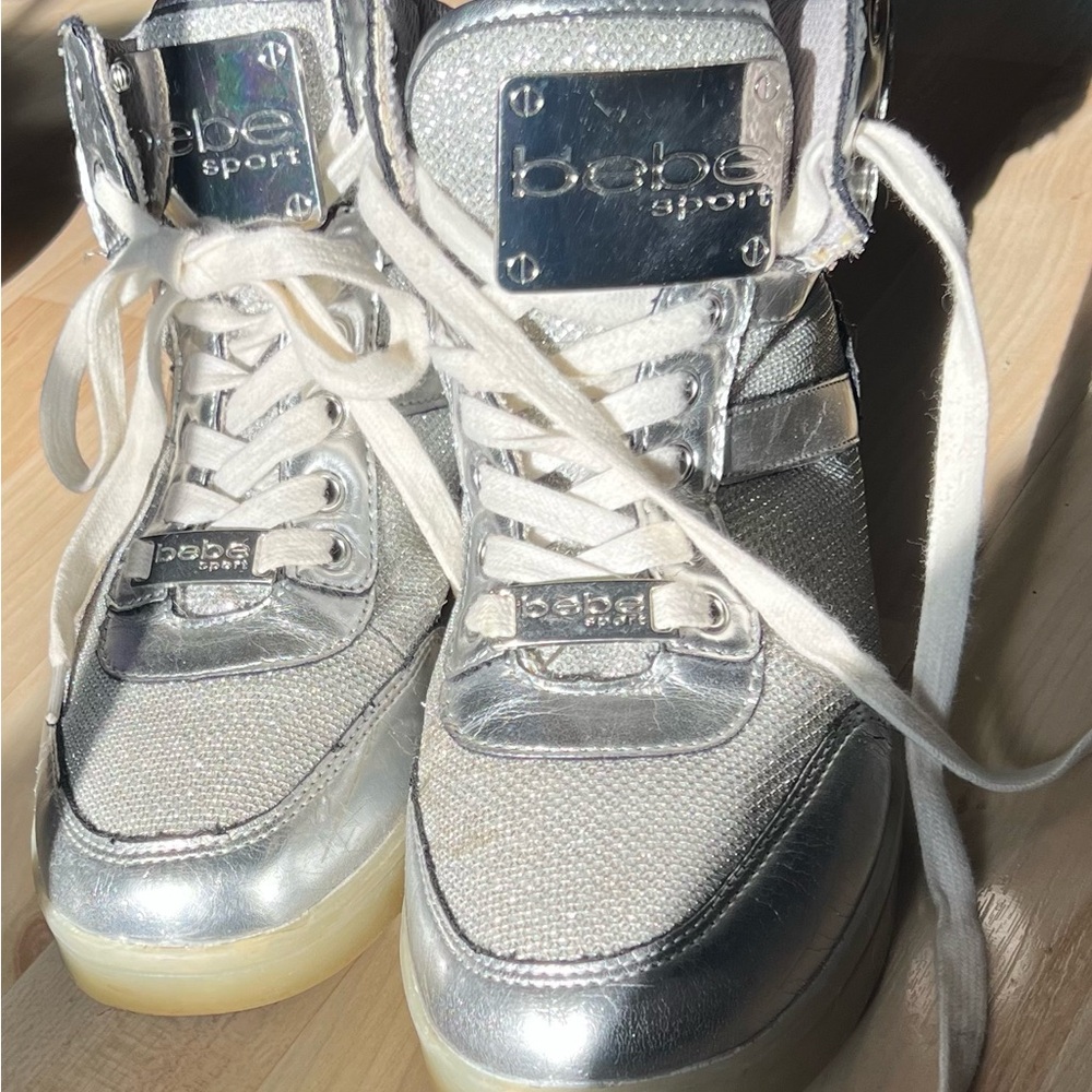 Bebe Metallic Silver High-Top Sneakers - Picture 2 of 10